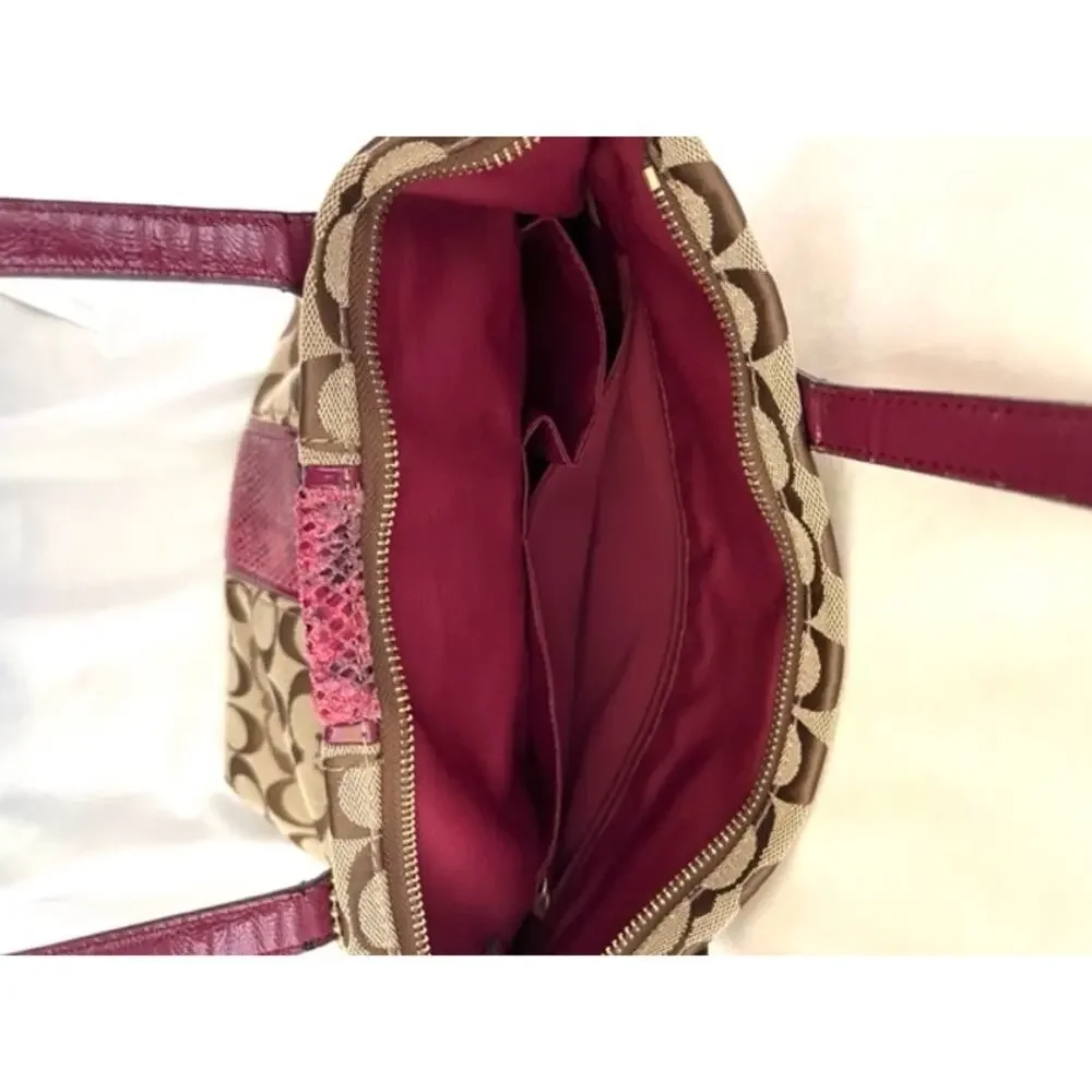 Coach Signature Python Stripe Raspberry Beige Tan shoulder purse bag gently used